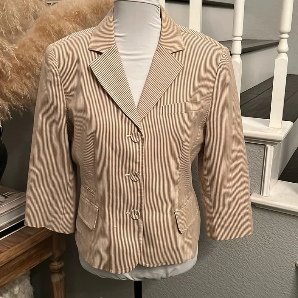 Ann Taylor Beige Pinstripe Blazer